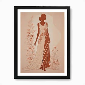 Elegant Clothed Female Silhouette With Floral Design Art Print (2) Art Print