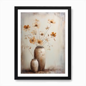 Cosmos, Autumn Fall Flowers Sitting In A White Vase, Farmhouse Style 3 Art Print