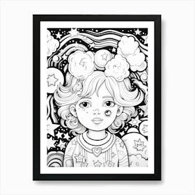 In Space Face Line Drawing Colouring Book Style 3 Art Print