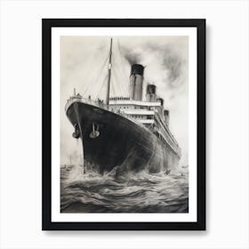 Titanic Sinking Ship Charcoal Illustration 3 Art Print