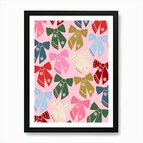 Christmas Bows Coquette Pink Art Print