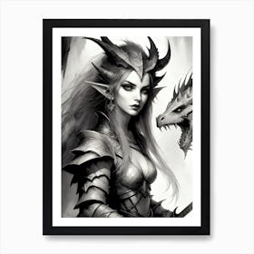 Dragonborn Black And White Painting (11) Art Print