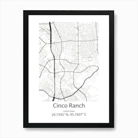 Cinco Ranch,United States Minimalist Map Art Print