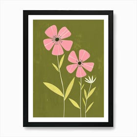 Pink & Green Flax Flower 2 Art Print