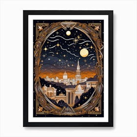 Rome, Italy, Tarot Card Travel  Line Art 1 Art Print