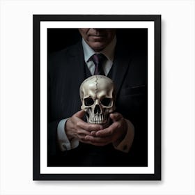 A Hand In A Suit Is Holding One Of The White Skulls 2 Art Print