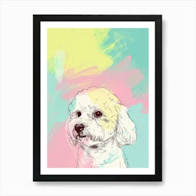 Bichon Frise Dog Pastel Line Watercolour Illustration 4 Art Print