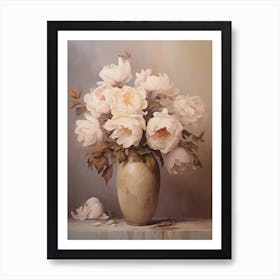 Peony, Autumn Fall Flowers Sitting In A White Vase, Farmhouse Style 3 Art Print