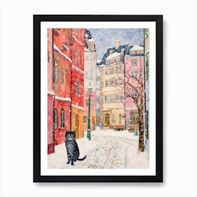 Cat In The Streets Of Vienna   Austria With Snow 2 Art Print