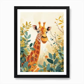 Giraffe In The Leaves Watercolour Inspired 2 Art Print