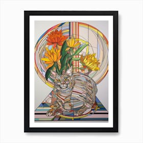 Proteas With A Cat 1 Abstract Expressionist Art Print