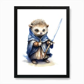 Baby Hedgehog As A Jedi Watercolour 2 Art Print