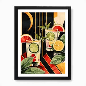 Art Deco Cocktail With Fruit Slices Art Print