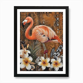 Greater Flamingo And Plumeria Boho Print 2 Art Print