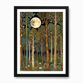 William Morris Style Forest At Night Art Print