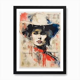 Expressionism Cowgirl Red And Blue 5 Art Print