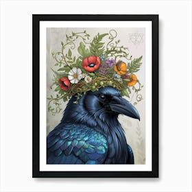 Crow botanical flower beauty Art Print