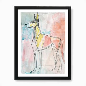 Pastel Watercolour Ibizan Hound Dog Line Illustration 2 Art Print