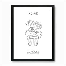 Rose Cupcake Line Drawing 4 Poster Art Print