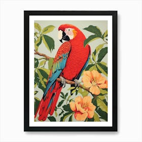 Vintage Bird Linocut Macaw 2 Art Print