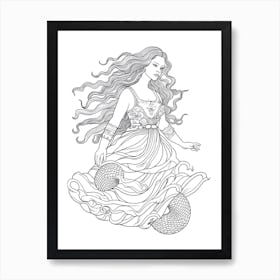 Line Art Inspired By The Birth Of Venus 7 Art Print