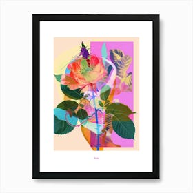 Rose 4 Neon Flower Collage Poster Art Print