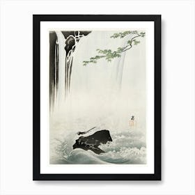 Japanese Wagtail At Waterfall (1900 1930), Ohara Koson Art Print
