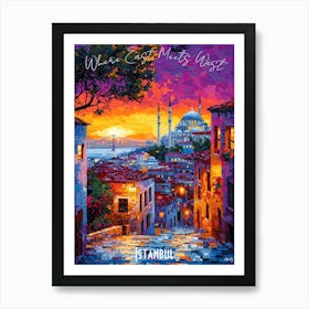 Istanbul City Skyline, abstract cubism vibrant Poster Art Print