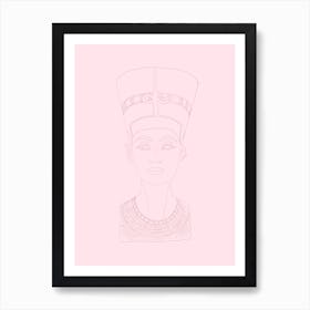 Bust of Nefertiti Line Drawing - Pink & Red Art Print