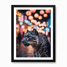 Snow Leopard and Chinese lanterns Art Print