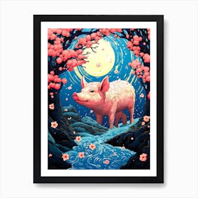 Pig In Cherry Blossoms Art Print