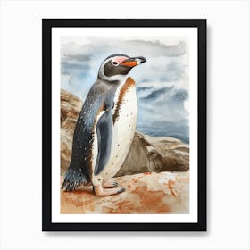 Humboldt Penguin Carcass Island Watercolour Painting 3 Art Print