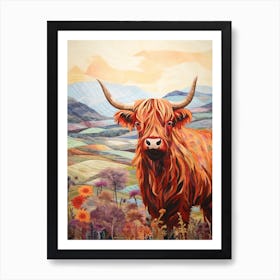 Patchwork Illustration Of A Highland Cow 4 Art Print