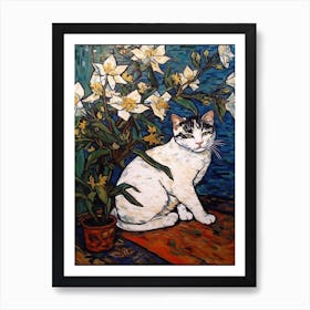 Still Life Of Camellia With A Cat 3 Art Print