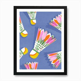 Badminton Birdie Pop Art Pattern Nova Blue and Pink Art Print