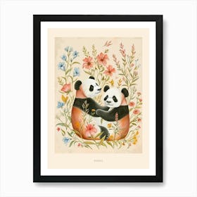 Folksy Floral Animal Drawing Panda 3 Poster Art Print