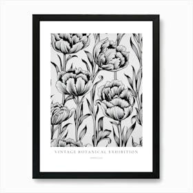 Marigold B&W Vintage Botanical Poster Art Print