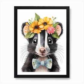 Baby Skunk Flower Crown Bowties Woodland Animal Nursery Decor (31) Art Print