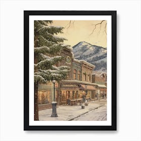 Vintage Winter Illustration Leavenworth Washington 1 Art Print