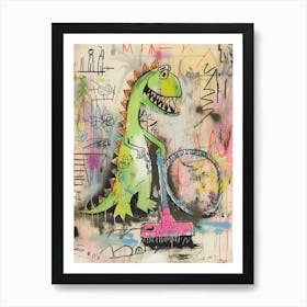 Dinosaur Hoovering The House Graffiti Style 2 Art Print