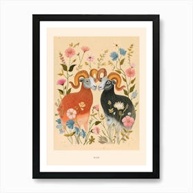 Folksy Floral Animal Drawing Ram Poster Art Print