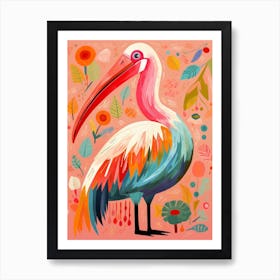 Pink Scandi Pelican 2 Art Print