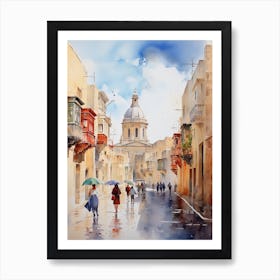 Valletta Malta In Autumn Fall, Watercolour 3 Art Print