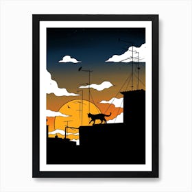 Cat In Rooftop 1 Art Print