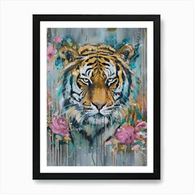 Tiger With Roses 4 Art Print