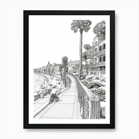 View Of San Diego California, Usa Line Art Black And White 4 Art Print