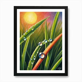 Water Droplets On Grass Art Print