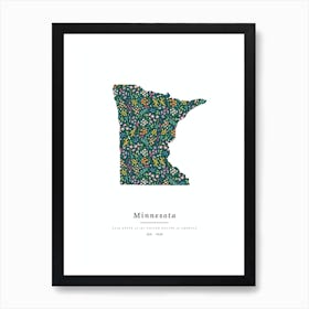Minnesota State | Wildflowers on Juniper Green Art Print