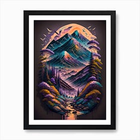 Colorful Fantasy Purple Mountain Landscape Painting Art Print