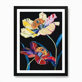 Neon Flowers On Black Everlasting Flower 3 Art Print